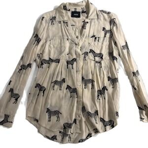 Maeve by Anthropologie Zebra Button Down Blouse Size S Unique Artsy Animals